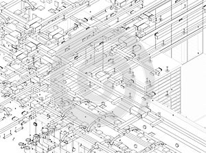 Architectural wireframe BIM services design 3d illustration