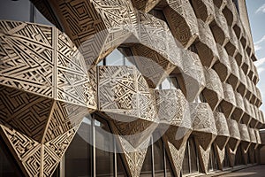 architecturally intricate facade with geometric shapes and lines