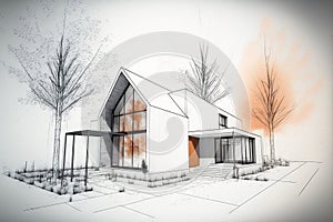 Architecturally simple detached house line drawing