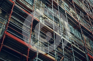 an architecturally structured building with scaffolding