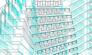 Architecture 3D BIM residential building wireframe Illustration