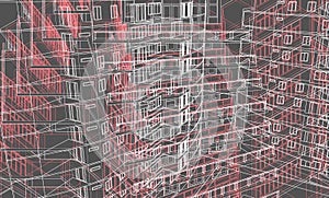 Architecture 3D BIM residential building wireframe Illustration