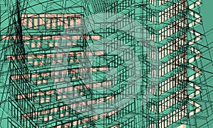 Architecture 3D BIM residential wireframe Illustration