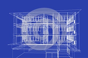 Architecture abstract, 3d illustration, building structure,