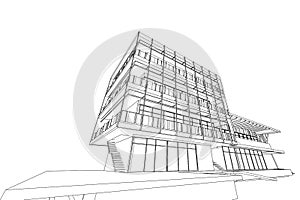 Architecture abstract, 3d illustration, building structure commercial building design