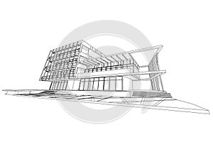 Architecture abstract, 3d illustration, building structure commercial building design