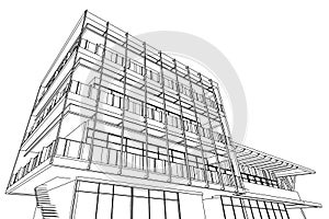 Architecture abstract, 3d illustration, building structure commercial building design