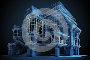 Architecture abstract blueprint wireframe render Generative AI