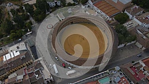 Architecture, aerial view of a massive arena for rodeos in Ronda, Spain, 4k
