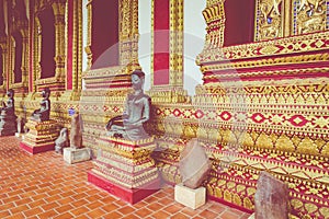 The Architecture and Ancient Buddha image and Sculpture Detail of Hor Pha keo Museum.Haw Pha Kaew Museum in Vientiane, Laos