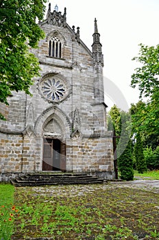 Architecture of ancient Catholic church in the neo-Gothic style