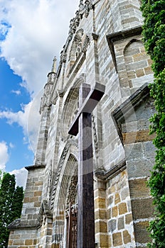 Architecture of ancient Catholic church in the neo-Gothic style