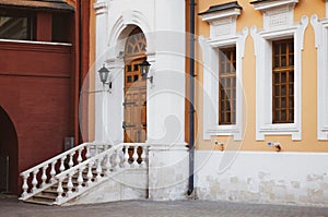 Architecture of Ancient Moscow. Old coinage on Red Square. Cozy old courtyard of the 19th century photo