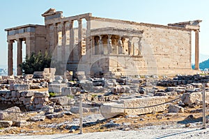 Architecture of ancient temple Erechteion in Acropolis, Athens, Greece