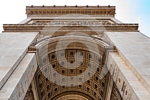 Architecture of the Arch of Triumph or Arc de Triomphe, Champs-Elysees in Paris, France