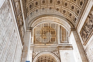 Architecture of the Arch of Triumph or Arc de Triomphe, Champs-Elysees in Paris, France