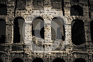 Architecture and arches of the Colosseum in Rome, Italy