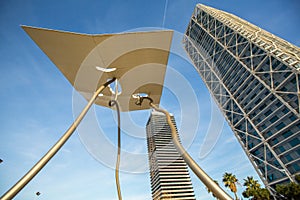 Architecture and art-objects at the Olympic Harbour. Located east of the Port of Barcelona