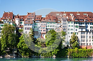 Architecture of Basel waterfront at sunny day