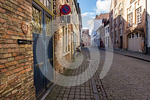 Architecture of bicked street of Brugge town in Begium