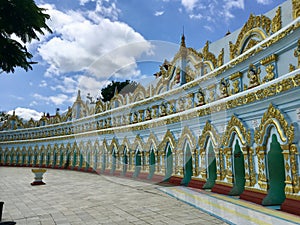 Architecture Buddhist hall at U Min Thonze temple in Sagaing, Myanmar