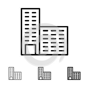 Architecture, Building, Construction Bold and thin black line icon set