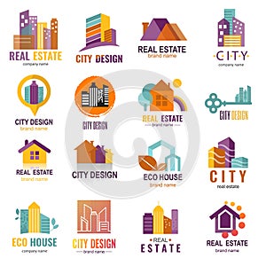 Architecture building skyscraper construction builder developer agency logo badge real estate company vector