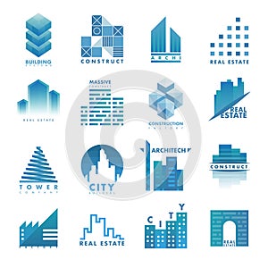 Architecture building skyscraper construction builder developer agency logo badge real estate vector illustration