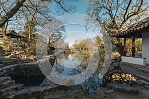 Architecture, buildings and landscapes of Suzhou Humble Administrator`s Garden, the most famous Chinese classic garden in Suzhou, photo