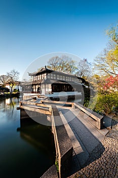 Architecture, buildings and landscapes of Suzhou Humble Administrator`s Garden, the most famous Chinese classic garden in Suzhou,