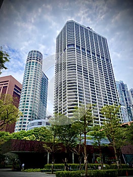 Architecture- Business Tower, fisheye lens effect. Tanjong Pagar, International Plaza, Singapore. 15. September 2020. photo