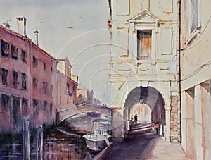 Architecture of Chioggia watercolors painted.