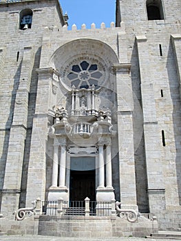 architecture of a Christian Catholic cathedral in proud Porto, Portugal.