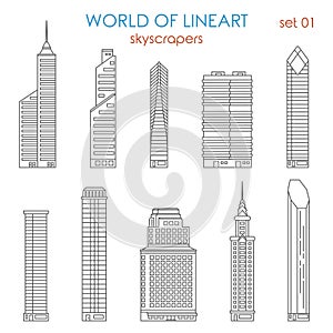 Architecture city skyscraper graphical lineart vector set photo