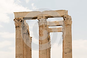 Architecture of the columns of the temple of Zeus in Greece.