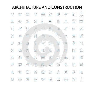 architecture and construction icons, signs, outline symbols, concept linear illustration line collection