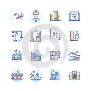 Architecture and construction - line design style icons set