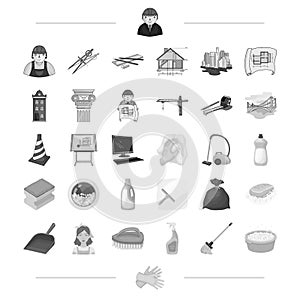 Architecture, construction and other web icon in monochrome style. Cleaning, cleanliness, garbage, washing icons in set