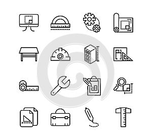 Architecture construction tools icons set line