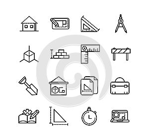 Architecture construction tools icons set line