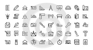 Architecture construction tools icons set line