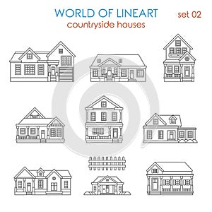 Architecture countryside house townhouse lineart vector