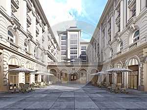 The architecture of the courtyard is classic style, the facade of the building is in the classical style