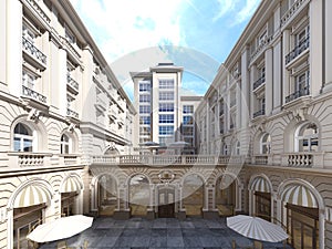 The architecture of the courtyard is classic style, the facade of the building is in the classical style