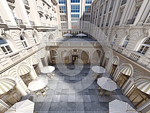 The architecture of the courtyard is classic style, the facade of the building is in the classical style