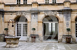 Architecture of courtyard of Grignan castle, Drome, Provence, France