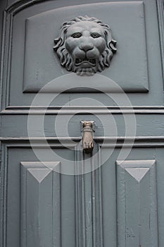 Architecture detail of colonial home door in historical area Cuzco Peru