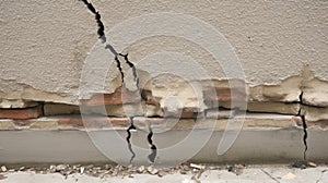 Architecture detail of damaged house dilapidated old building wall. Private abandoned home fall to ruin. Consequences of