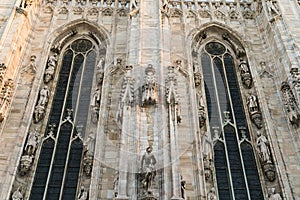 Architecture detail of Duomo di Milano church in the morning, Milan Italy