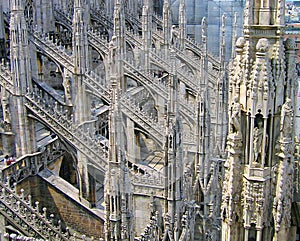 Milan Cathedral Architecture Detail of Elaborate Roof, Milan, Lombardy, Italy photo
